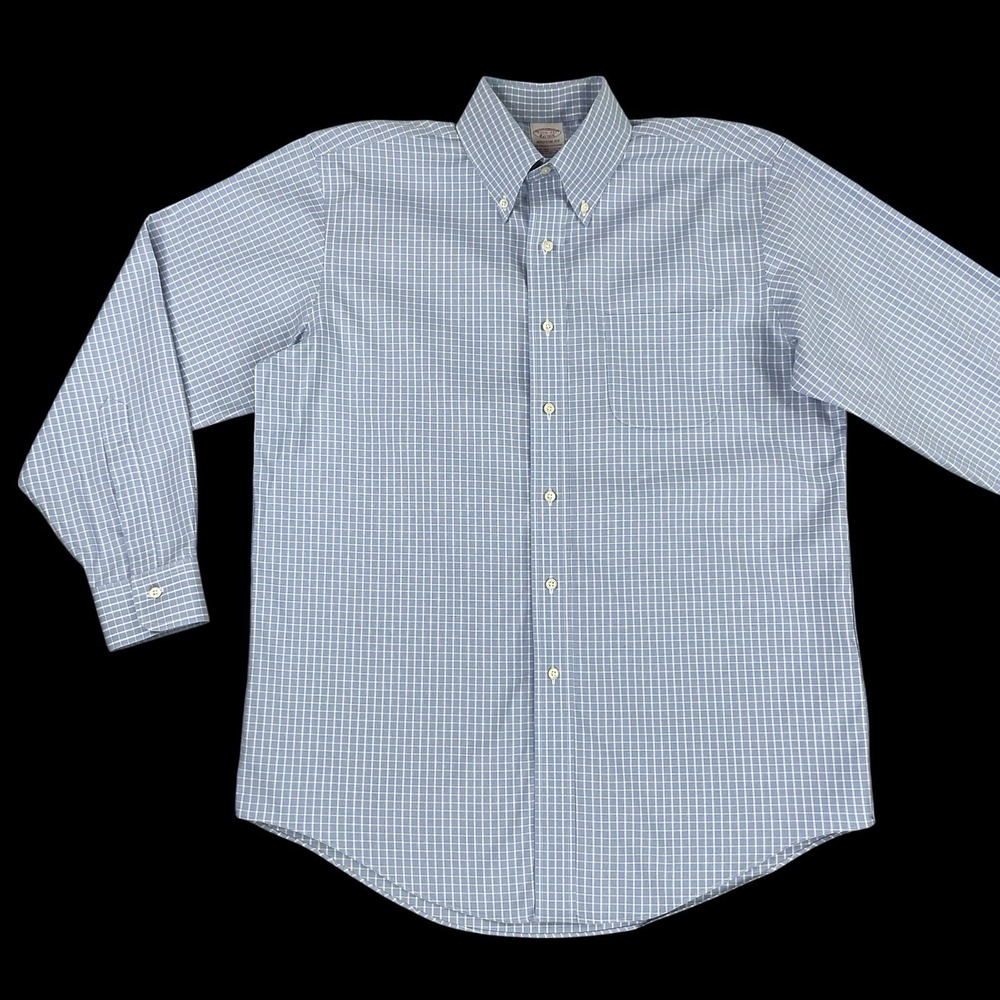 Brooks Brothers Shirt Mens 15 1/2 33 Blue Long Sleeve Plaid Madison Fit Button